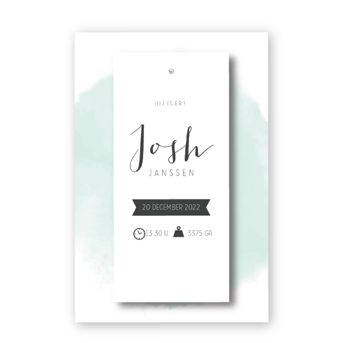Geboortekaartje label splitpen Josh