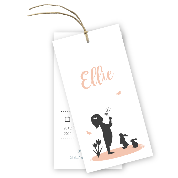 Geboortekaartje labels silhouetje dieren Ellie