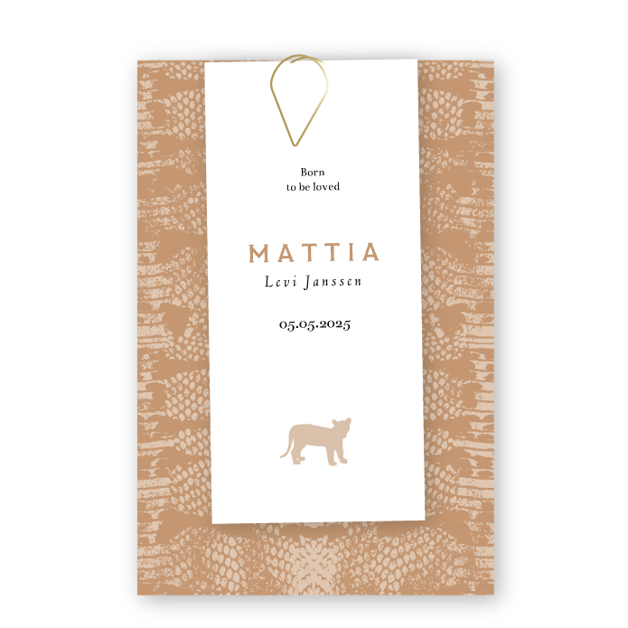Geboortekaartje label slangenprint Mattia