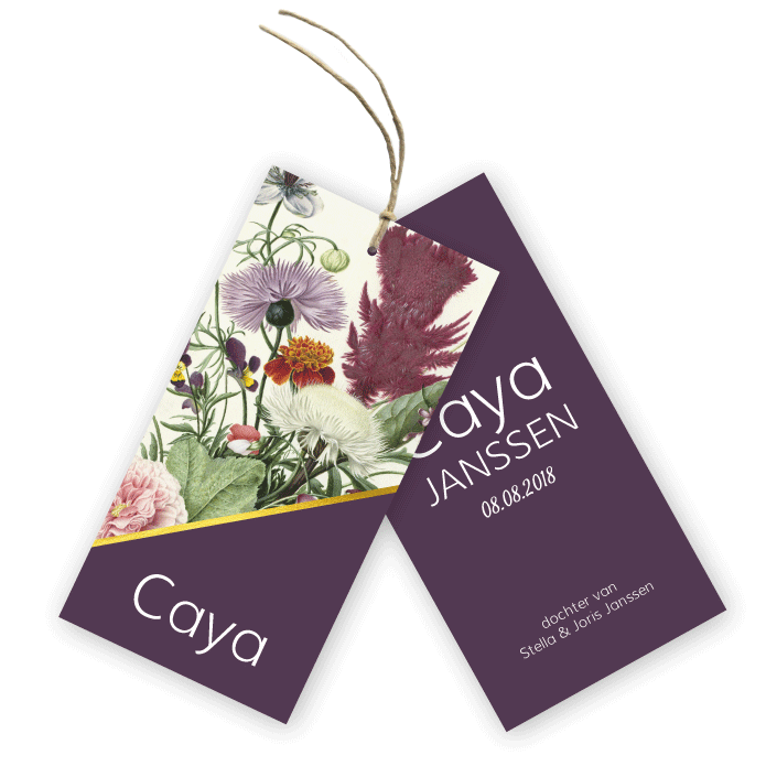 Geboortekaartje label botanisch Caya