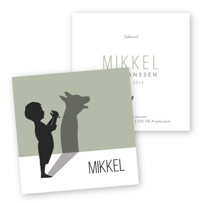 Geboortekaartje schaduw wolf Mikkel