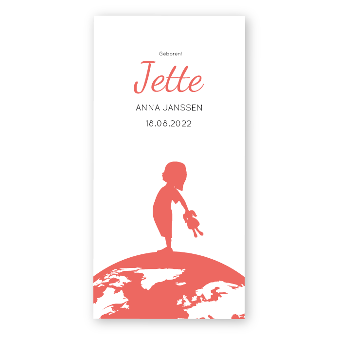Geboortekaartje vintage silhouetje wereldbol - Jette
