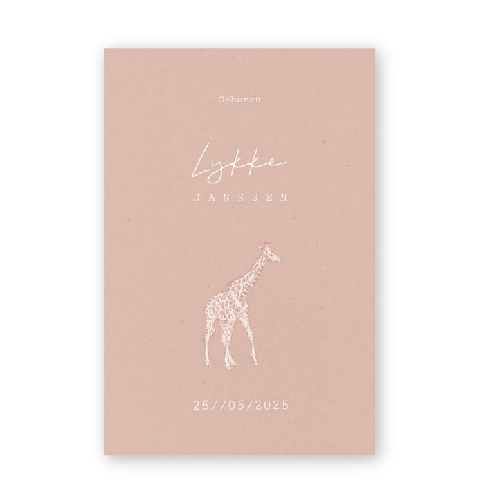 geboortekaartje-roze-kraft-giraf-lykke