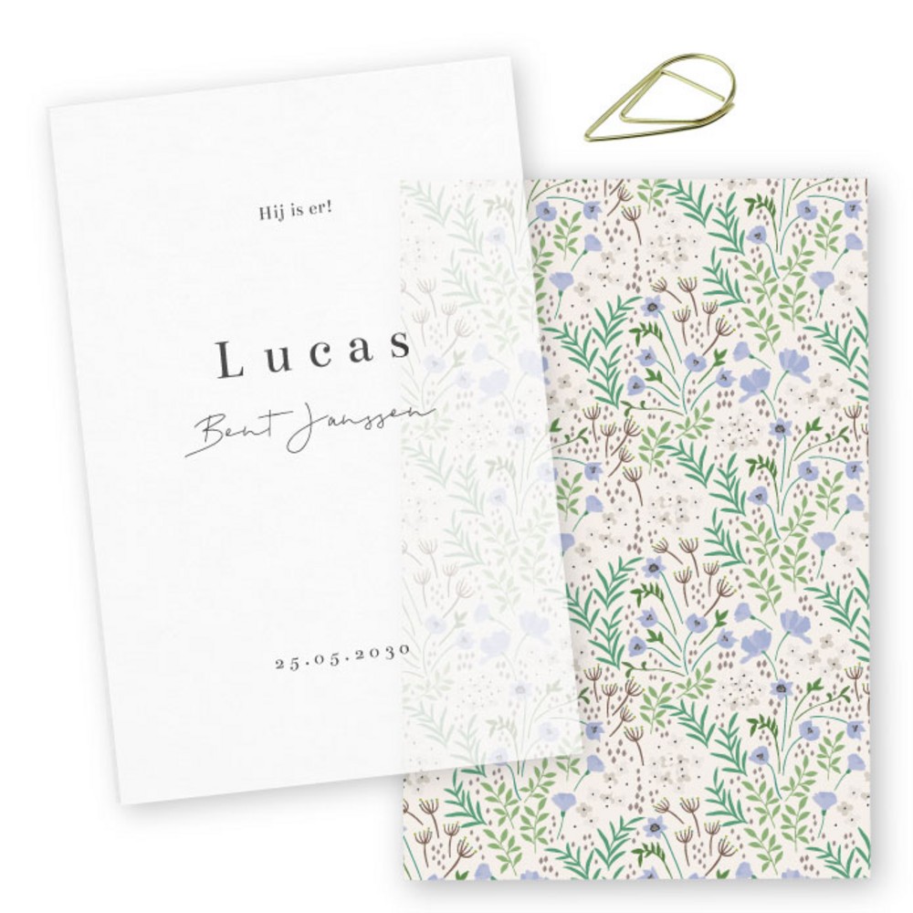 Geboortekaartje kalk lente bloemen Lucas