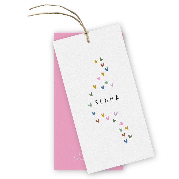 Geboortekaartje labels met hartjes Senna