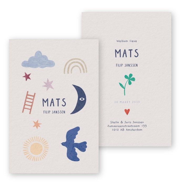 Geboortekaartje symbolen color Mats - Froukje den Nijs