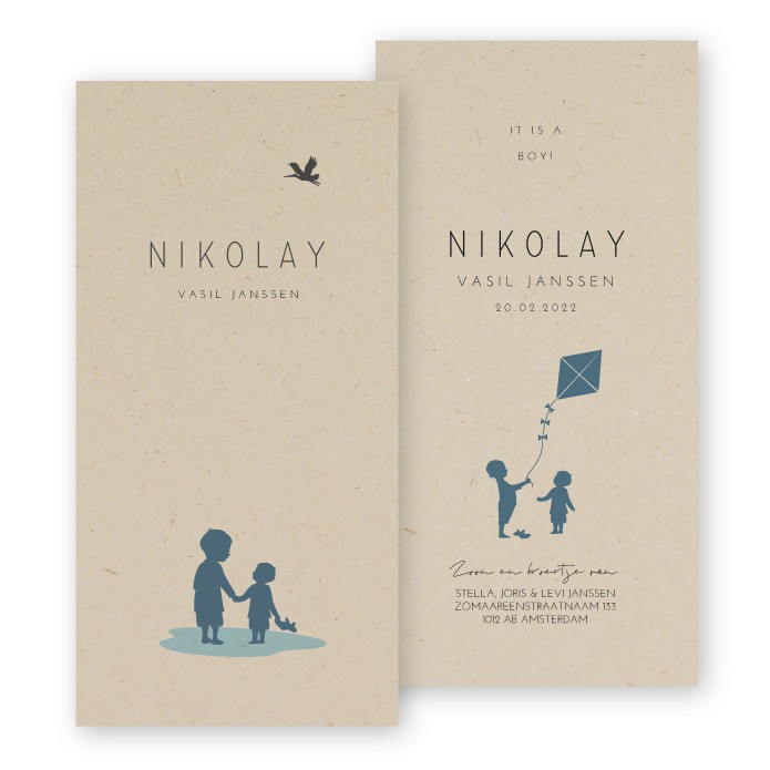 Geboortekaartje duurzaam vlieger Nikolay