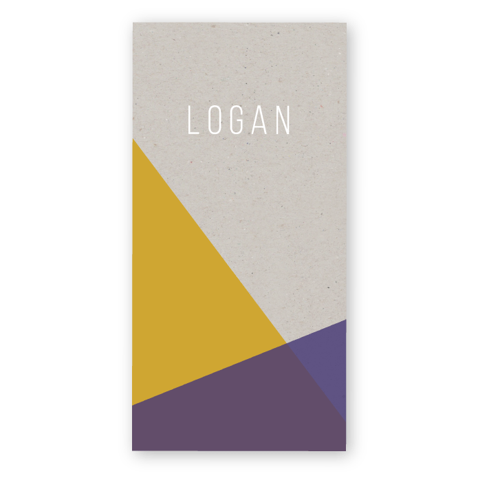 Geboortekaartje seventies grijs  kraftpapier Logan