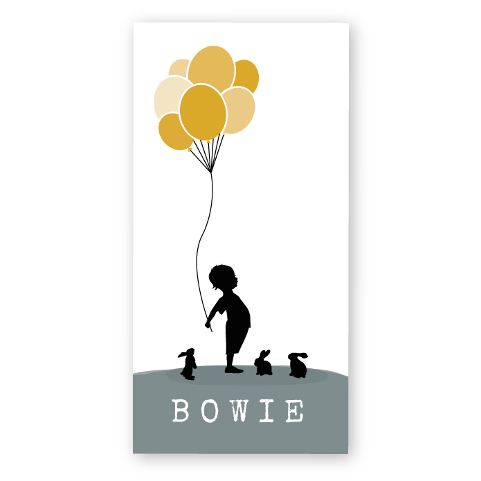 Geboortekaartje silhouetje ballonnen Bowie
