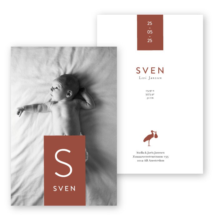 Geboortekaartje initiaal letter Sven