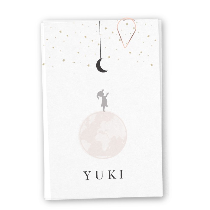 Geboortekaartje Kalkpapier Wereldbol Roze Yuki