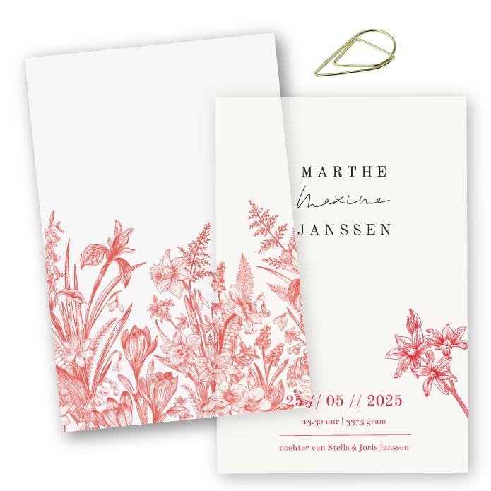 Geboortekaartje kalkpapier wilde bloemen Marthe
