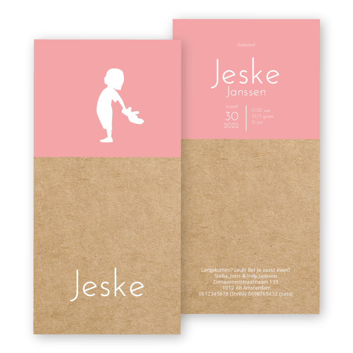Geboortekaartje kraft karton silhouetje meisje - Jeske