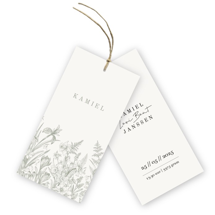 Geboortekaartje labels wilde bloemen Kamiel