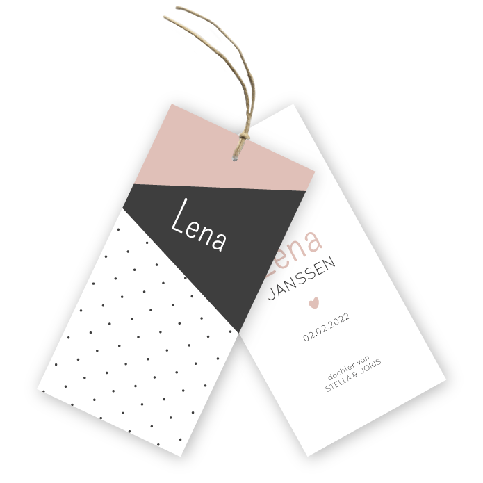 Geboortekaartje labels geometrische vlakken stipjes Lena