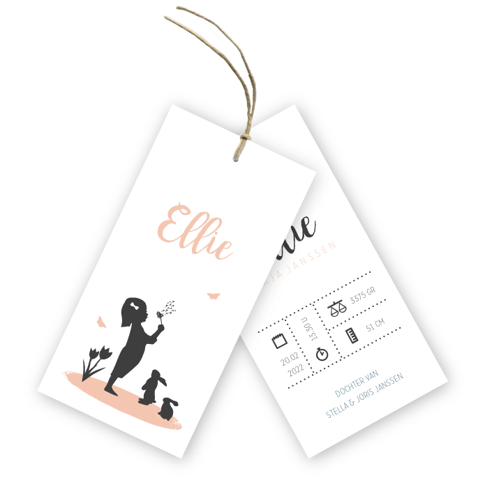Geboortekaartje labels silhouetje dieren Ellie