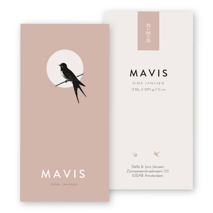 Geboortekaartje zwaluw Mavis