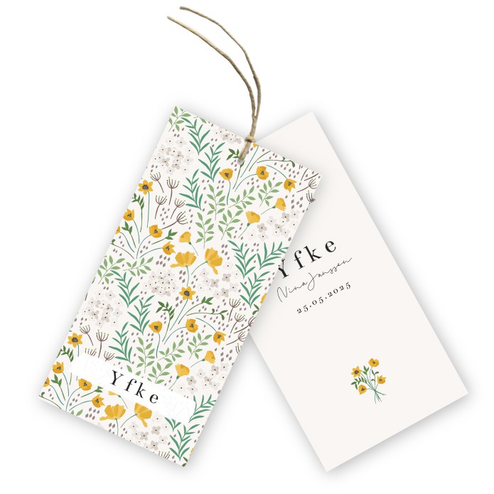 Geboortekaartje labels lente bloemen Yfke