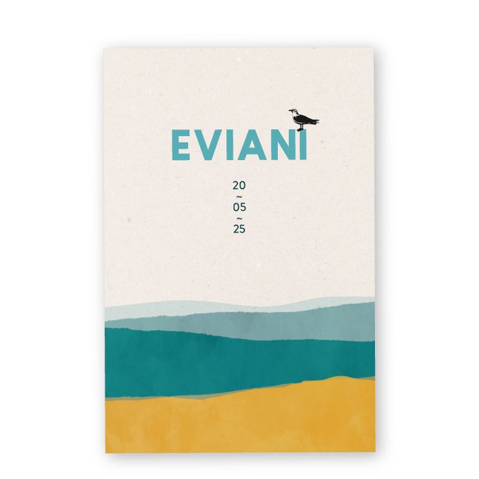 Geboortekaartje zee van waterverf Eviani