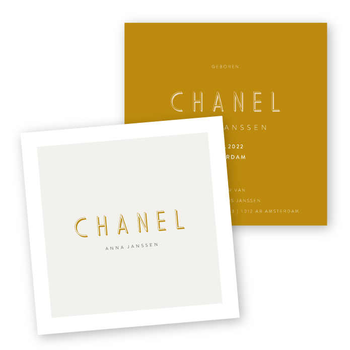 Geboortekaartje Typografisch  Chanel