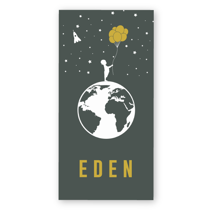 Geboortekaartje wereldbol jongen Eden
