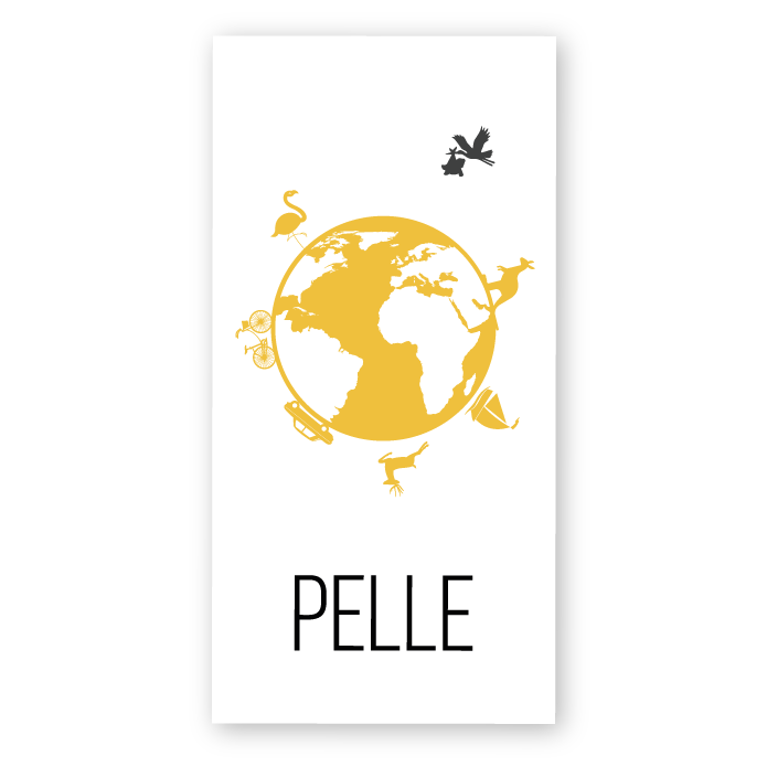 Geboortekaartje wereldbol zwart geel Pelle