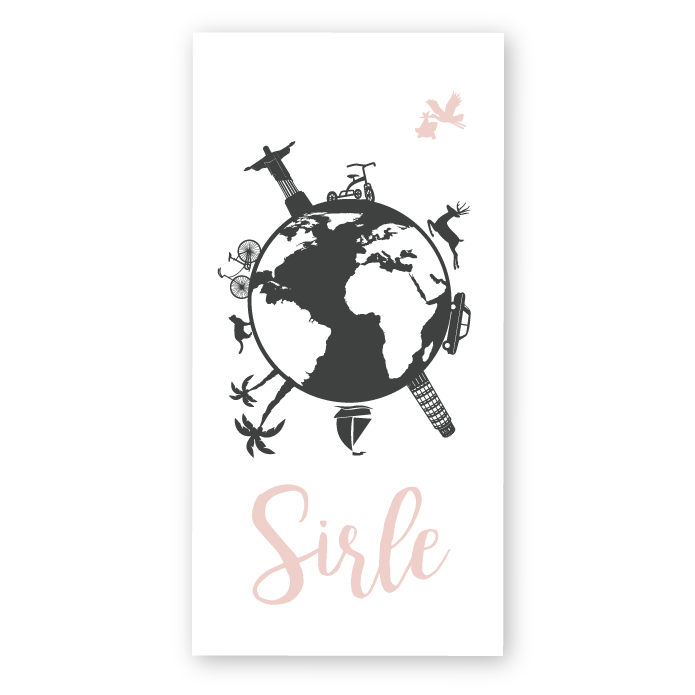 Geboortekaartje wereldbol zwart wit roze Sirle