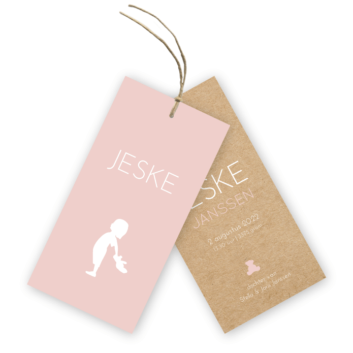 geboortekaartje label kraft meisje met beer Jeske