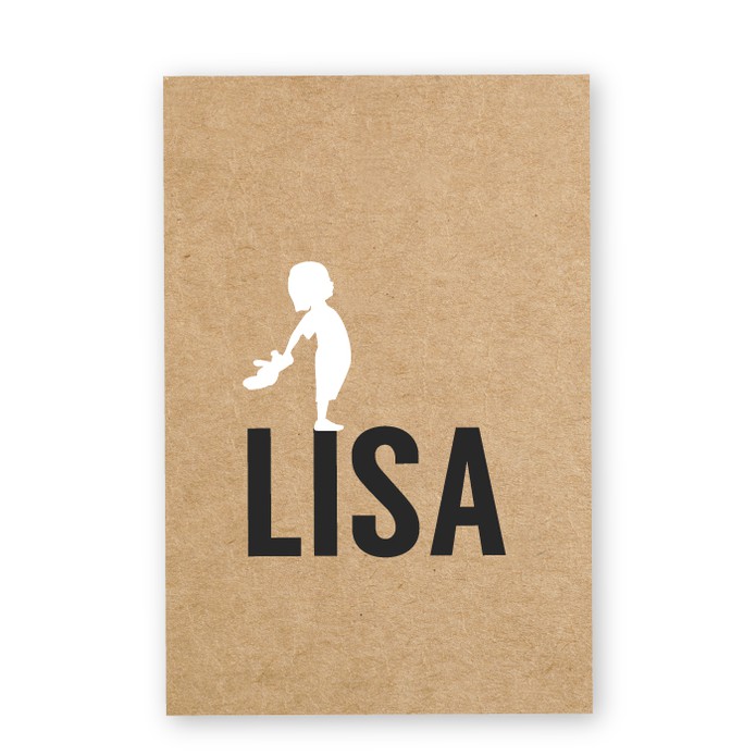 Geboortekaartje kraft karton meisje met beer - Lisa