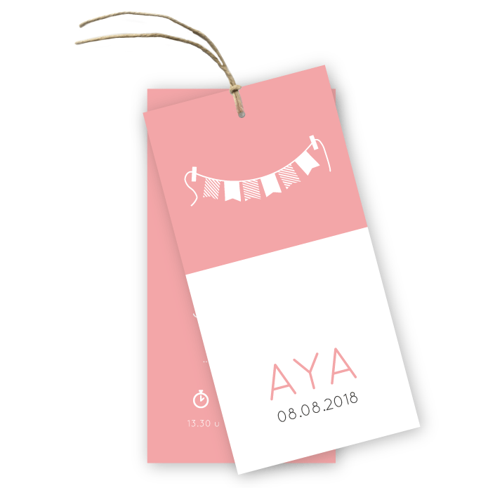 Geboortekaartje labels letterpress stijl met slinger Aya