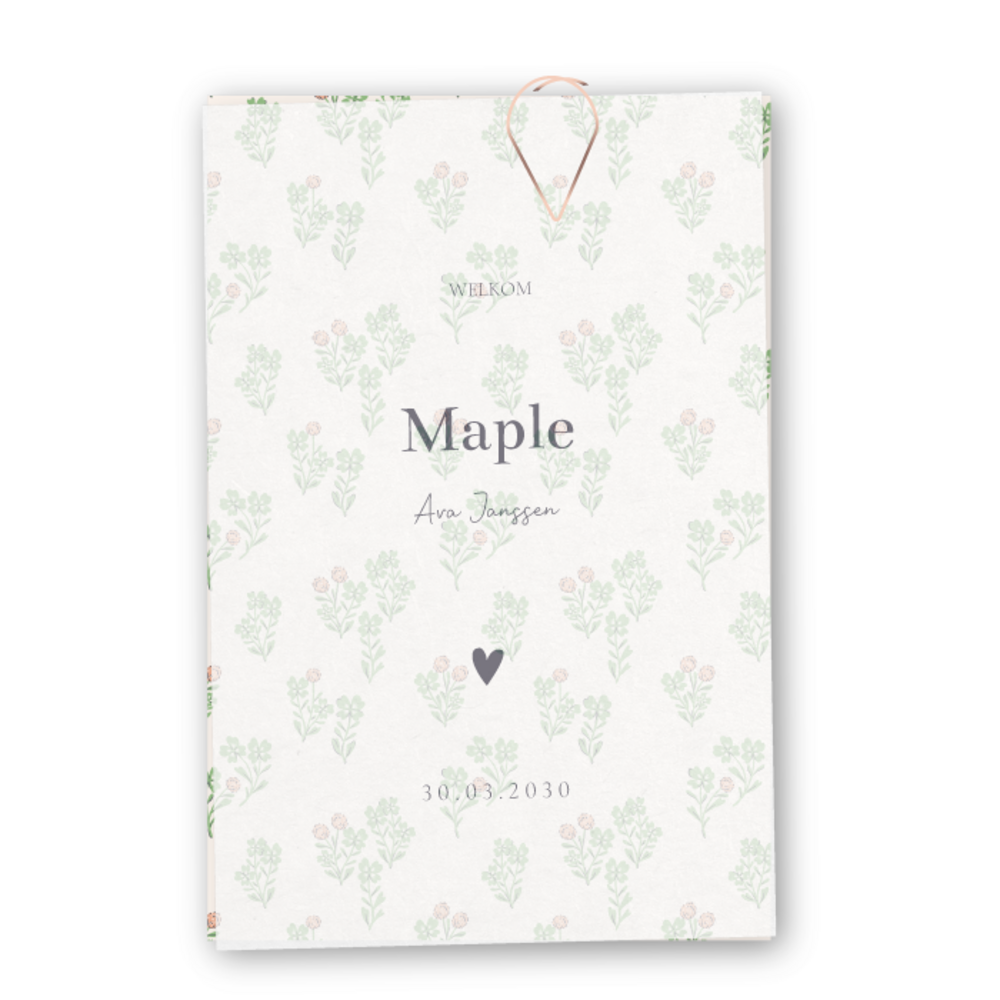 Geboortekaartje kalkpapier labels klavertjes Maple - Sofi Grace