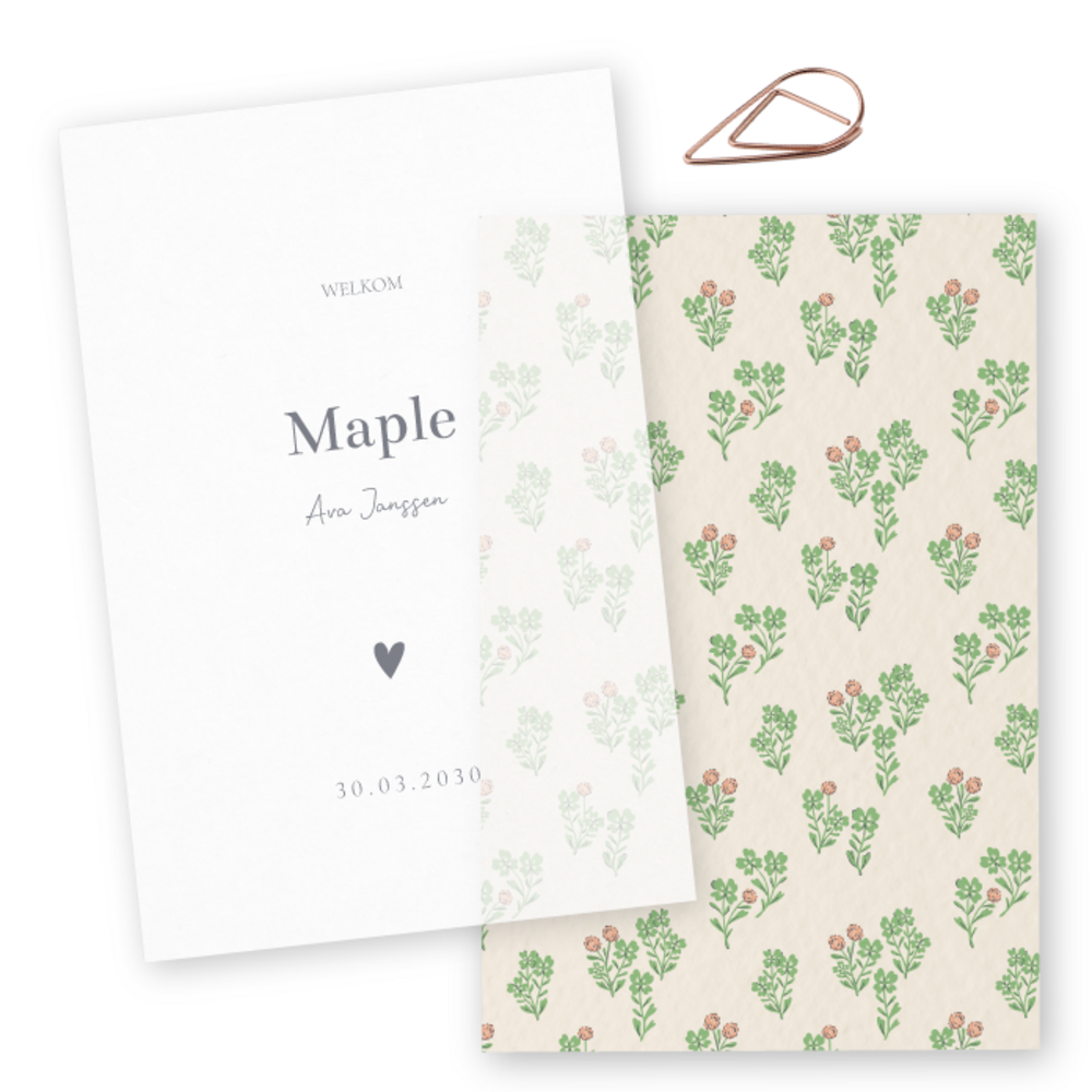 Geboortekaartje kalkpapier labels klavertjes Maple - Sofi Grace