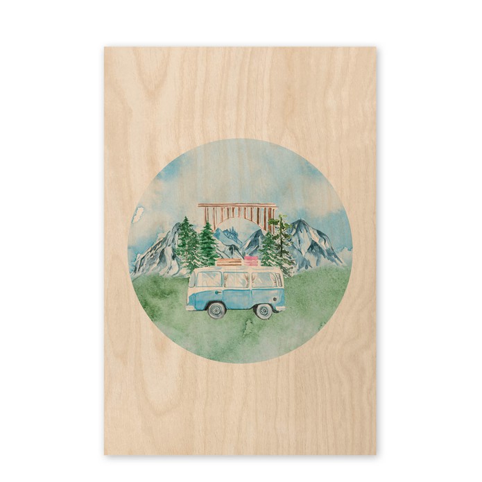 Poster hout waterverf landschap met busje