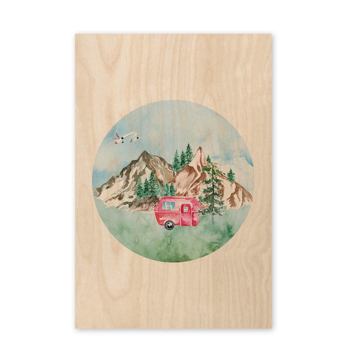 Poster hout waterverf landschap met caravan