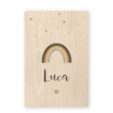 Geboortekaart-hout-regenboog-luca