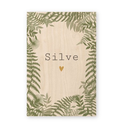 Geboortekaart-hout-takjes-groen-silve