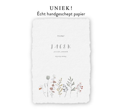 geboortekaartje-handgeschept-papier-botanisch-jacek