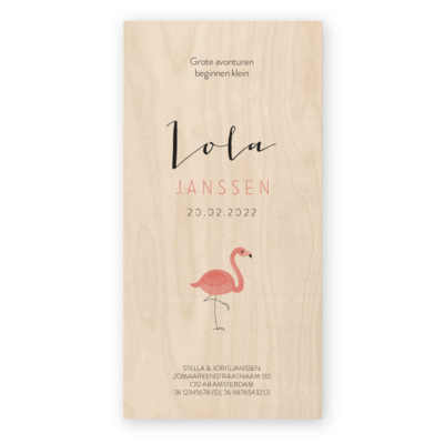 geboortekaartje-flamingo-hout-lola