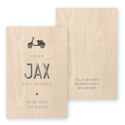 Geboortekaartje-hout-scooter-jax