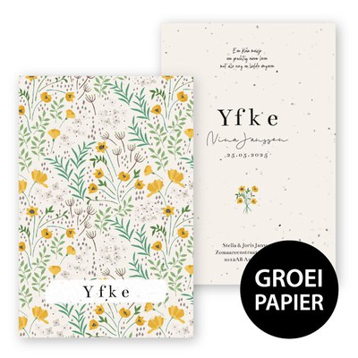 Geboortekaartjes-groeipapier-bloemetjespatroon-yfke