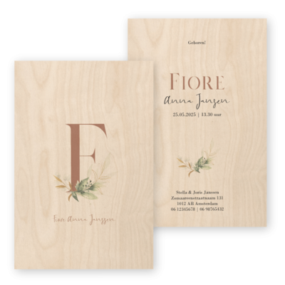 geboortekaartje-waterverf-letter-fiore-houten