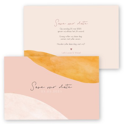 Save-the-date-trouwkaarten-waterverf-roze-oranje-15-x-10-cm