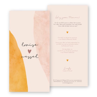 Trouwkaarten-waterverf-roze-oranje-10-x-20-cm